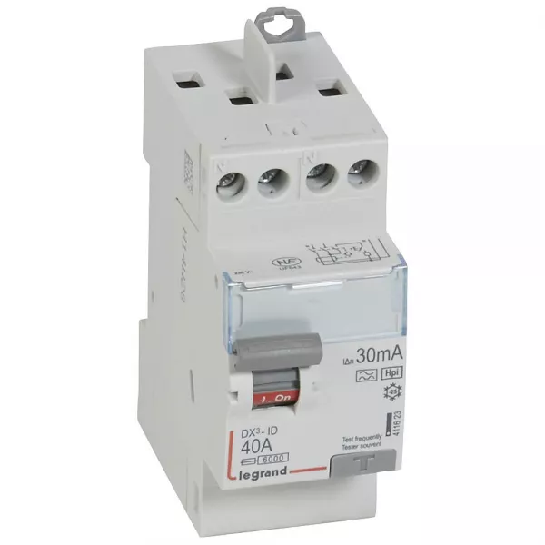 legrand-interrupteur diff�rentiel dx�-id haut/haut vis - 2p 230v~ 40a typef 30ma - 2 mod (411623)