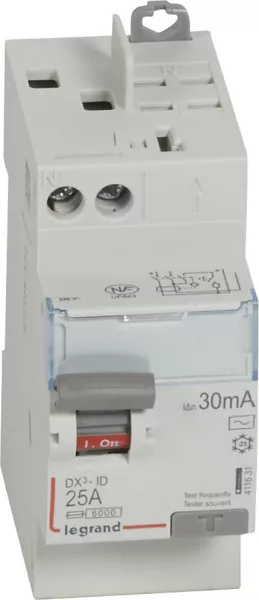 legrand-interrupteur diff�rentiel dx�-id haut vis/haut auto 2p 230v~ 25a ac 30ma - 2 mod (411631)