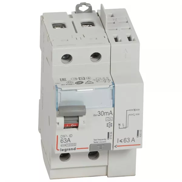 legrand-interrupteur diff�rentiel dx�-id haut vis/haut auto 2p 230v~ 63a a 30ma - 3 mod (411639)