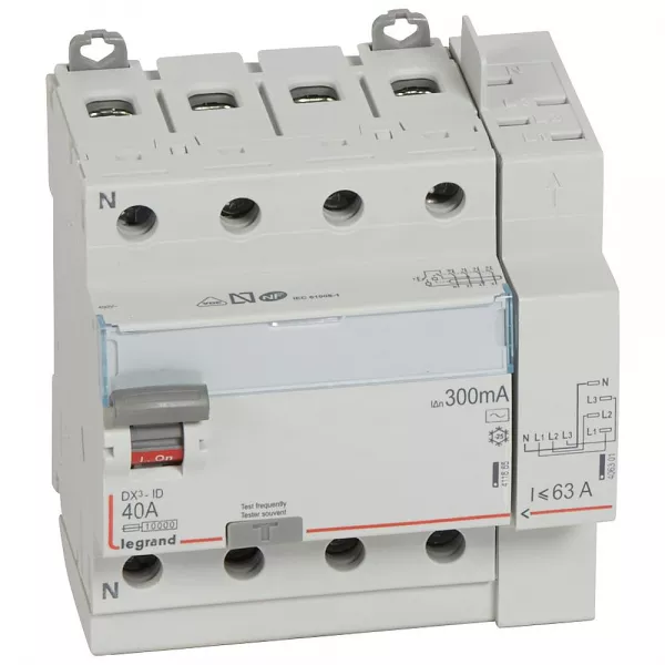 legrand-interrupteur diff�rentiel dx�-id haut vis/haut auto 4p 400v~ 40a ac 300ma -5 mod (411654)