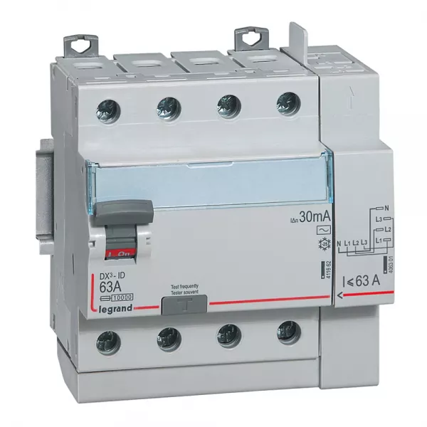 legrand-interrupteur diff�rentiel dx�-id haut vis/haut auto 4p 400v~ 40a ac 30ma - 5 mod (411652)