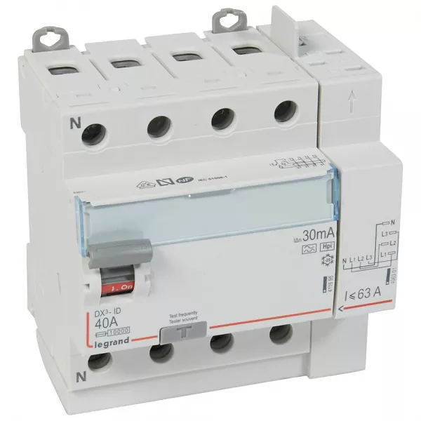 legrand-interrupteur diff�rentiel dx�-id haut vis/haut auto 4p 400v~ 40a f 30ma - 5 mod (411658)