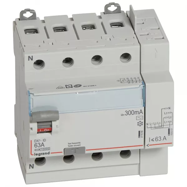 legrand-interrupteur diff�rentiel dx�-id haut vis/haut auto 4p 400v~ 63a ac 300ma -5 mod (411655)
