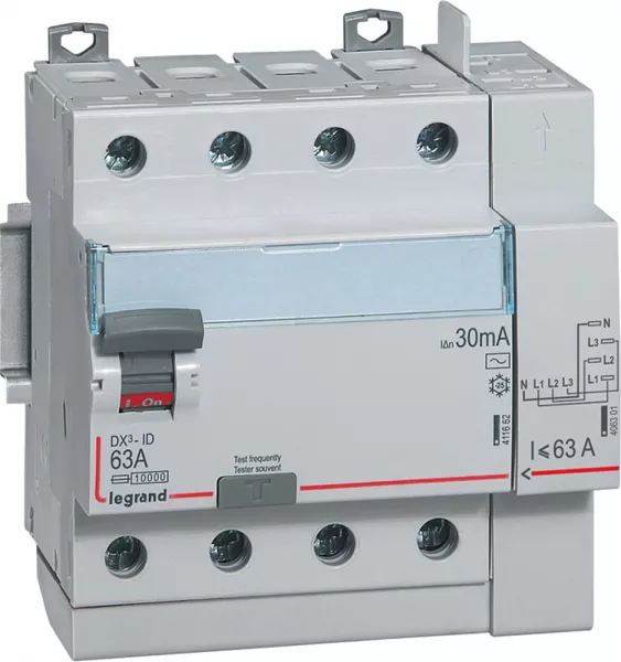 legrand-interrupteur diff�rentiel dx�-id haut vis/haut auto 4p 400v~ 63a ac 30ma - 5 mod (411653)