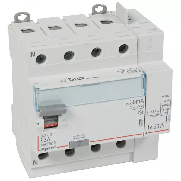 legrand-interrupteur diff�rentiel dx�-id haut vis/haut auto 4p 400v~ 63a f 30ma - 5 mod (411659)
