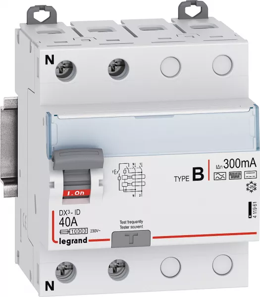 legrand-interrupteur diff�rentiel dx�-id vis - 2p 40a typeb 300ma - 4 modules (411961)