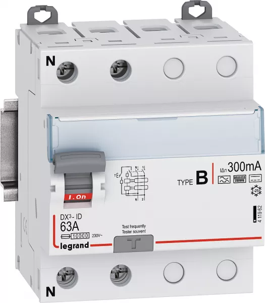 legrand-interrupteur diff�rentiel dx�-id vis - 2p 63a typeb 300ma - 4 modules (411962)