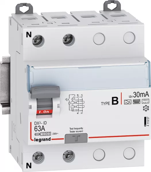 legrand-interrupteur diff�rentiel dx�-id vis - 2p 63a typeb 30ma - 4 modules (411957)