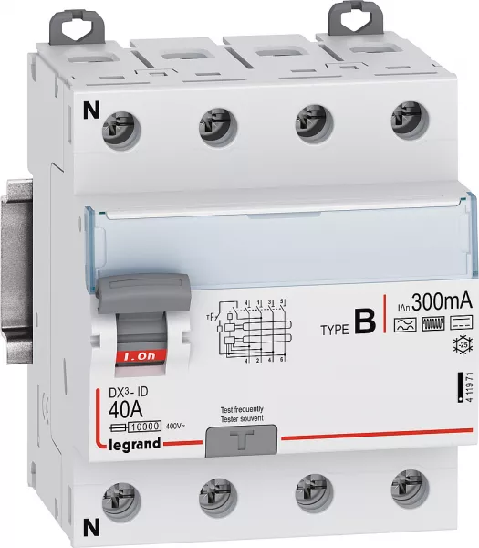 legrand-interrupteur diff�rentiel dx�-id vis - 4p 40a typeb 300ma - 4 modules (411971)