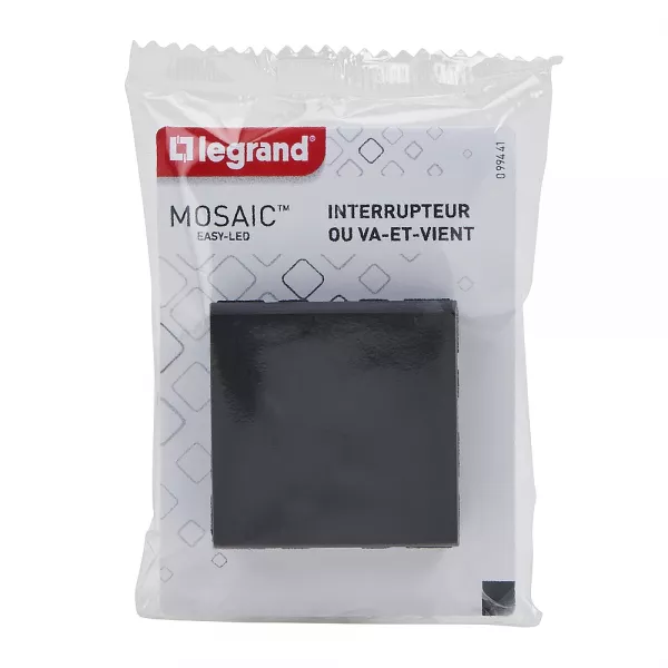 legrand-interrupteur ou va-et-vient mosaic easy-led 10a 2 modules - noir mat (099441)