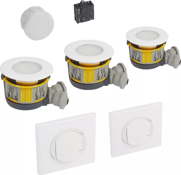 legrand-kit 3 spots dimmable modul\'up + micromodule + 2 cdes c�liane sans fil - blanc (088551)