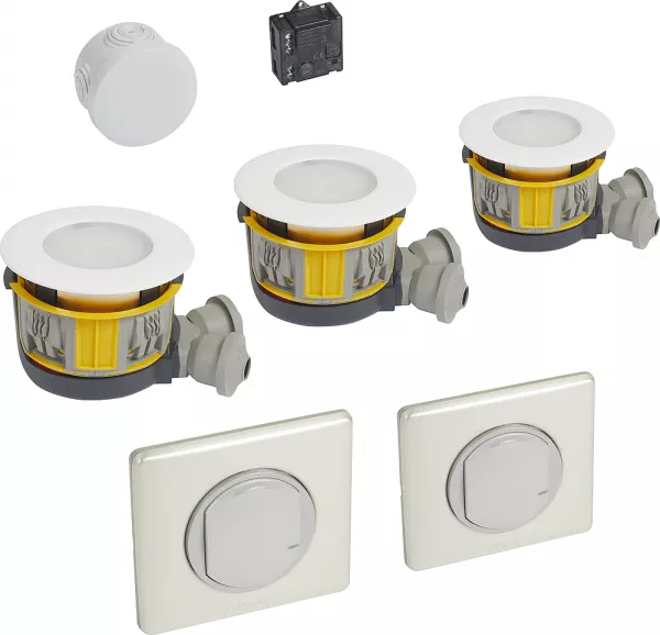 legrand-kit 3 spots dimmable modul\'up + micromodule + 2 cdes c�liane sans fil - titane (088552)