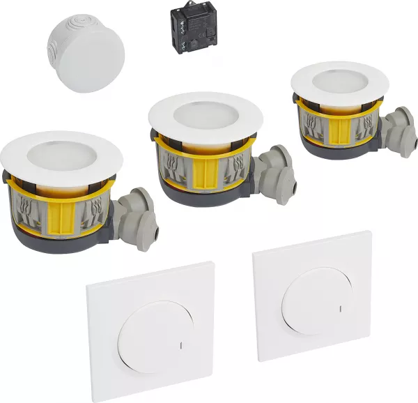 legrand-kit 3 spots dimmable modul\'up complet + micromodule + 2 cdes dooxie sans fil (088555)