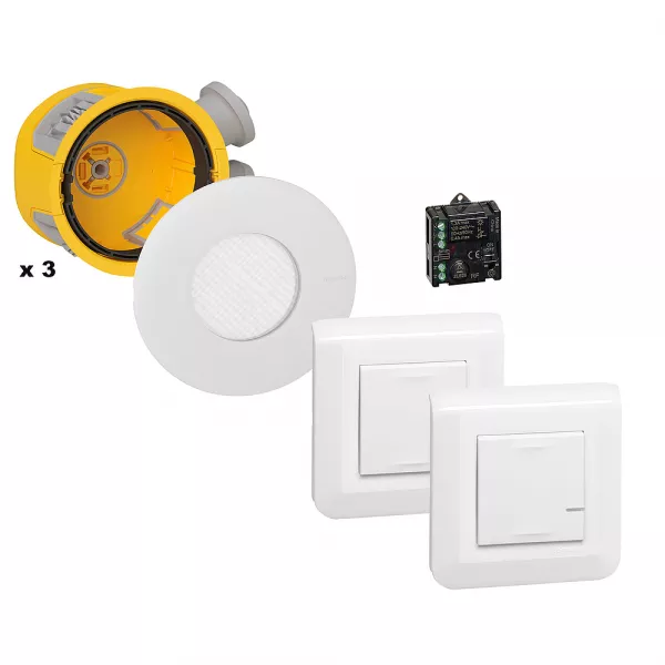 legrand-kit 3 spots dimmable modul\'up complet + micromodule + 2 cdes mosaic sans fil (088553)