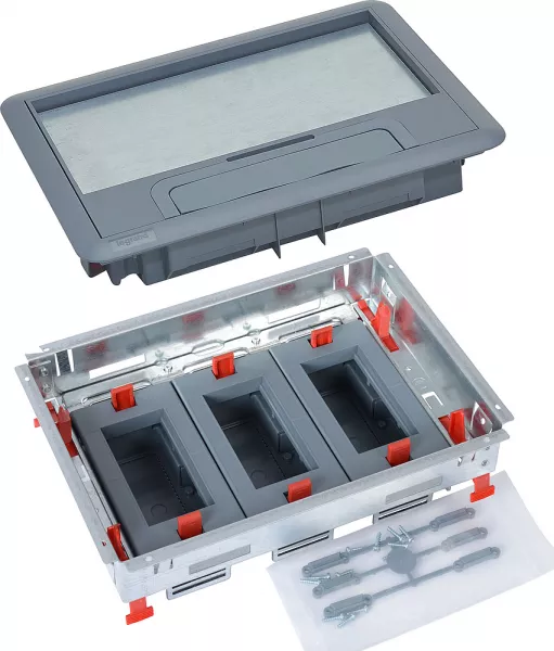 legrand-kit boite de sol cadre + couvercle plastique + supports horizontaux 12 modules (088009)