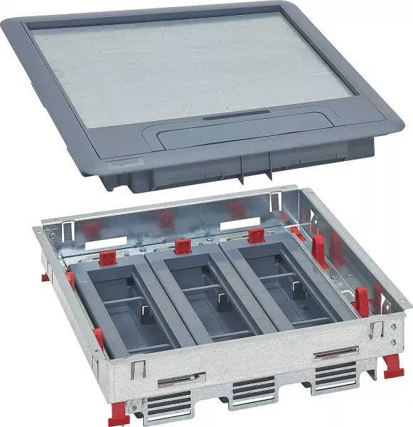 legrand-kit boite de sol cadre + couvercle plastique + supports horizontaux 24 modules (088011)