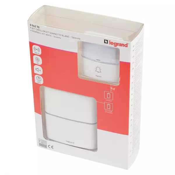 legrand-kit carillon radio sans fil s�r�nit� simple � piles - blanc (094270)