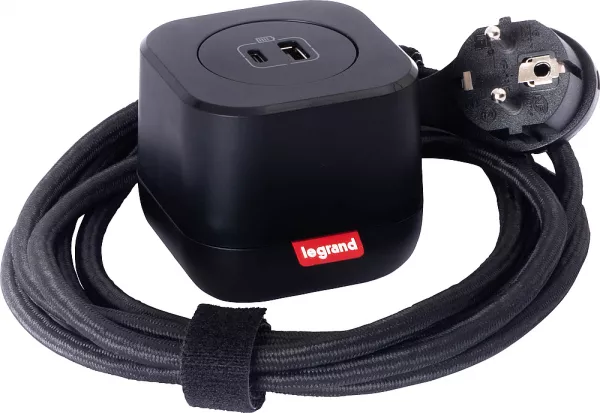 legrand-kit chargeur usb type-a+c electr\'on incara 1 poste - noir (654923)