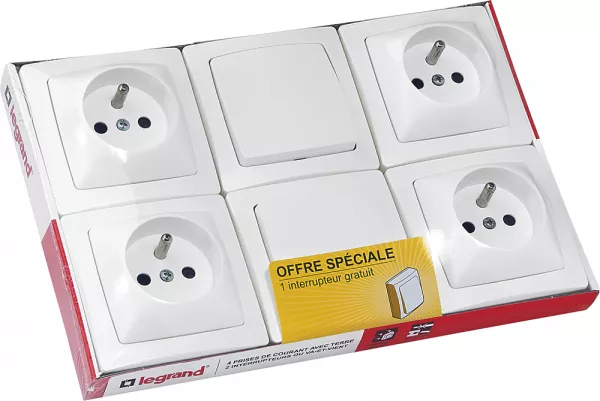 legrand-lot 2 interrupteurs ou va-et-vient + 4 prises de courant appareillage saillie (100600)