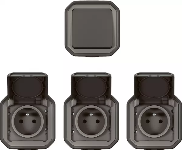 legrand-lot de 1 va-et-vient + 3 prises de courant plexo complet saillie - anthracite (200493)