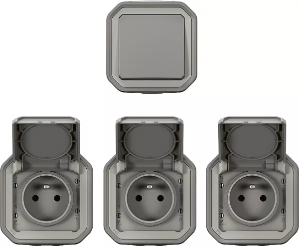 legrand-lot de 1 va-et-vient + 3 prises de courant plexo complet saillie - gris (200492)