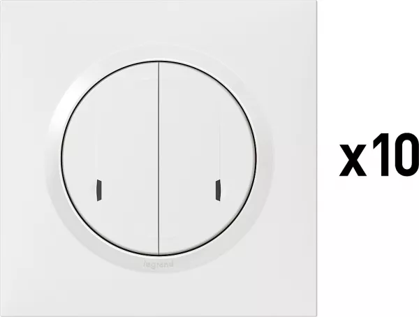 legrand-lot de 10 interrupteurs doubles connect�s dooxie with netatmo - blanc (100085)