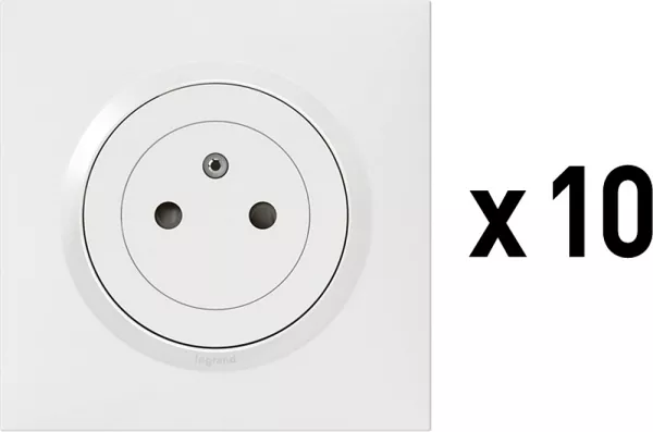 legrand-lot de 10 prises de courant 2p+t surface dooxie complet - blanc (300440)