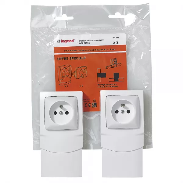 legrand-lot de 2 cadres saillie avec prise de courant pour moulures 16mm - blanc (200894)