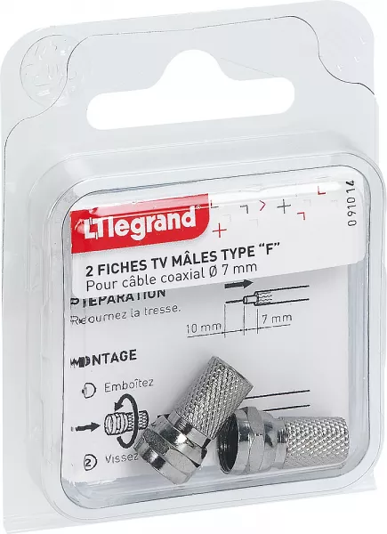 legrand-lot de 2 fiches m�les t�l�vision coaxiale typef � visser (091014)