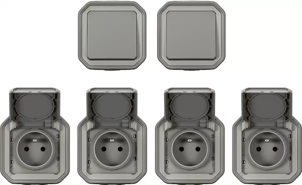 legrand-lot de 2 va-et-vient + 4 prises de courant plexo complet saillie - gris (200490)