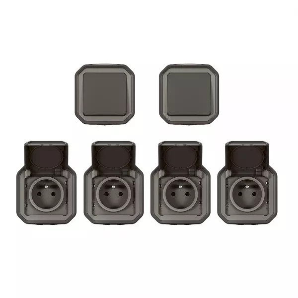 legrand-lot de 2 va et vient + 4 prises de courant plexo saillie - anthracite (200494)