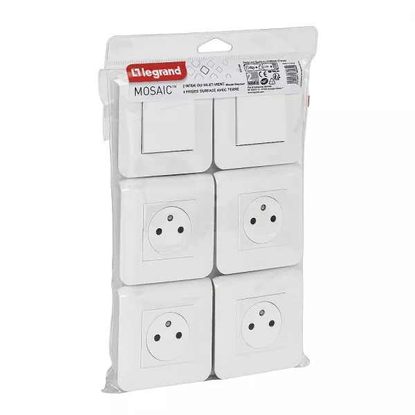 legrand-lot de 2 va-et-vient et 4 prises surface mosaic complet � vis - blanc (200084)
