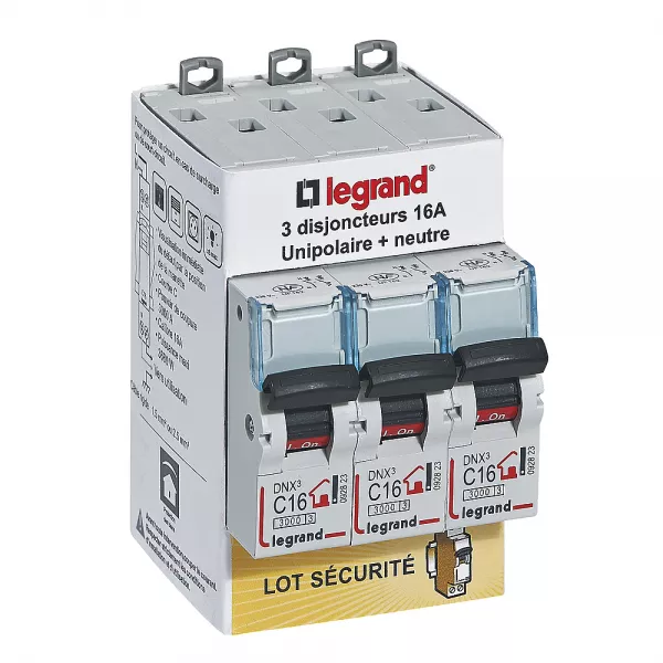 legrand-lot de 3 disjoncteurs dnx� unipolaire + neutre 16a (100762)