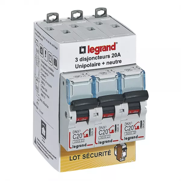 legrand-lot de 3 disjoncteurs dnx� unipolaire + neutre 20a (100763)