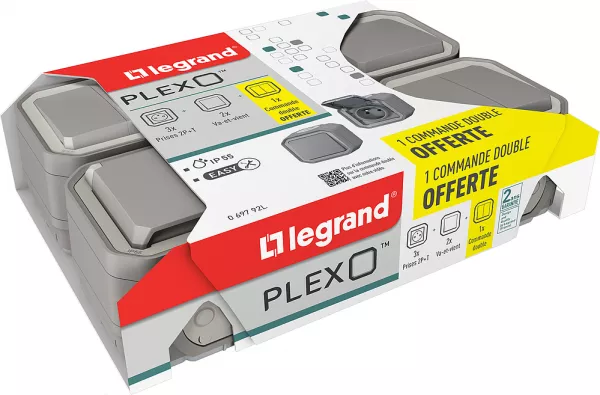 legrand-lot de 3 prises + 2 va-et-vient + commande double plexo complet saillie - gris (069792l)