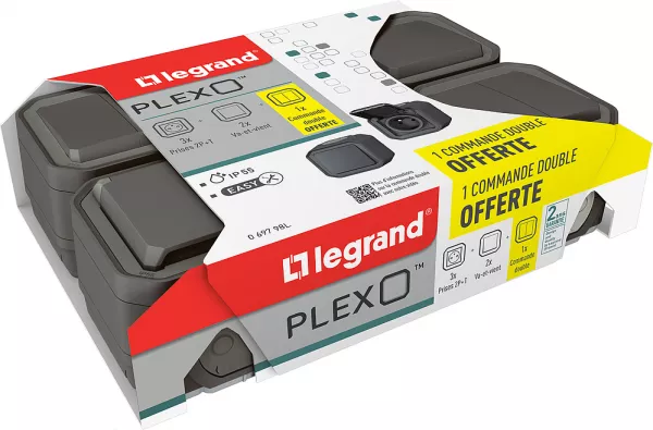legrand-lot de 3 prises + 2 va-et-vient + commande double plexo saillie - anthracite (069798l)