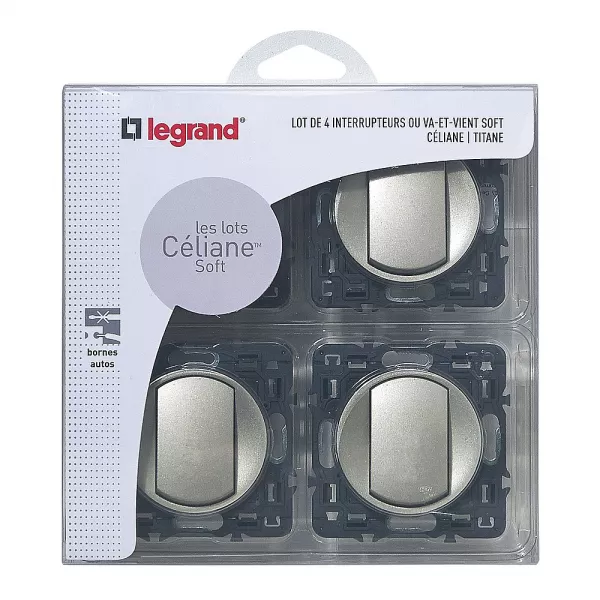 legrand-lot de 4 interrupteurs ou va-et-vient c�liane soft - titane (200263)