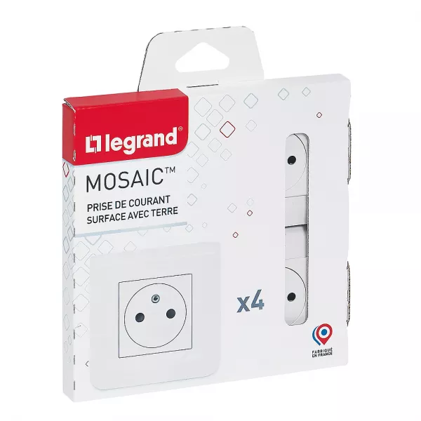 legrand-lot de 4 prises de courant surface mosaic blanc complet avec plaque (200081)