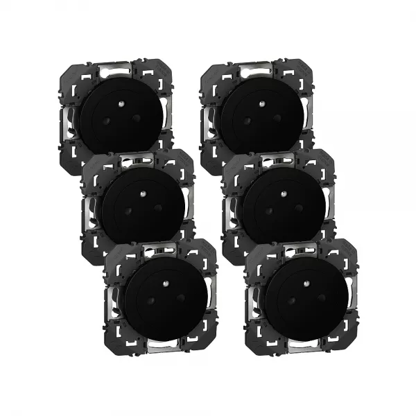 legrand-lot de 6 prises de courant avec terre surface dooxie - noir (300455)
