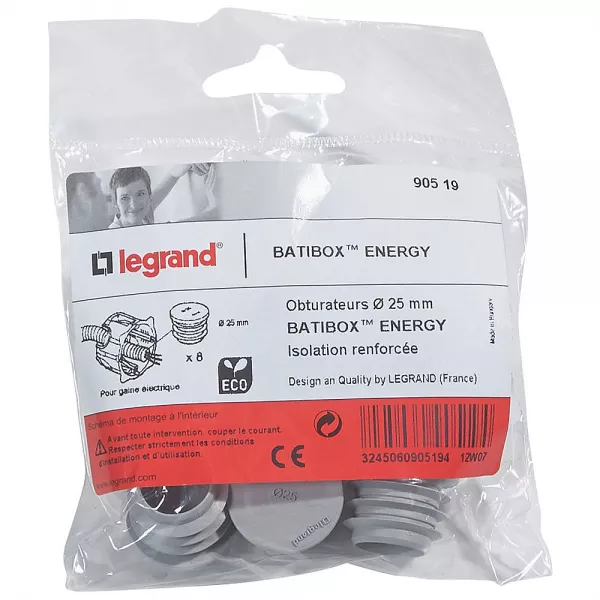 legrand-lot de 8 obturateurs pour bo�te � encastrer eco batibox - �25mm (090519)