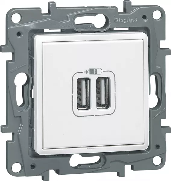 legrand-niloe chargeur 2 usb a+a 2.4a 12 w eclat (096625)
