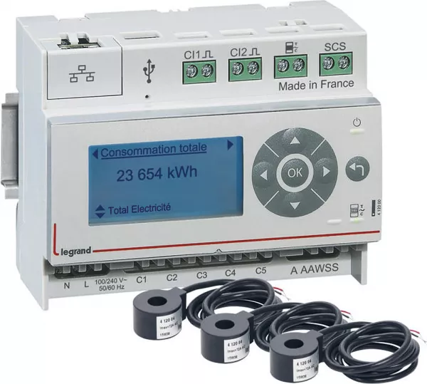 legrand-pack ecocompteur modulaire ip: �cocompteur 412000 et 3 tores ferm�s 60a 412004 (412010)