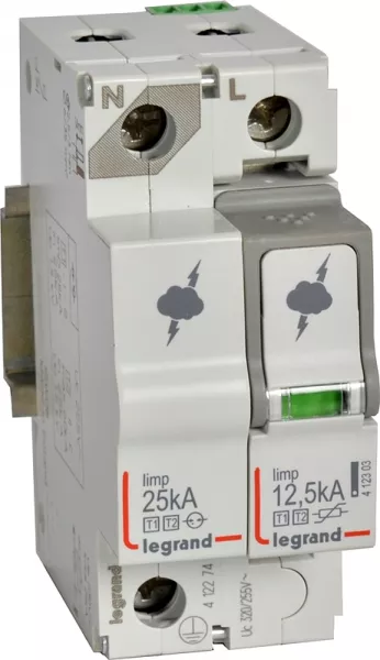 legrand-parafoudre - protection tableau principal - t1+t2 - iimp 12,5 ka/p�le - 1p+n (412274)