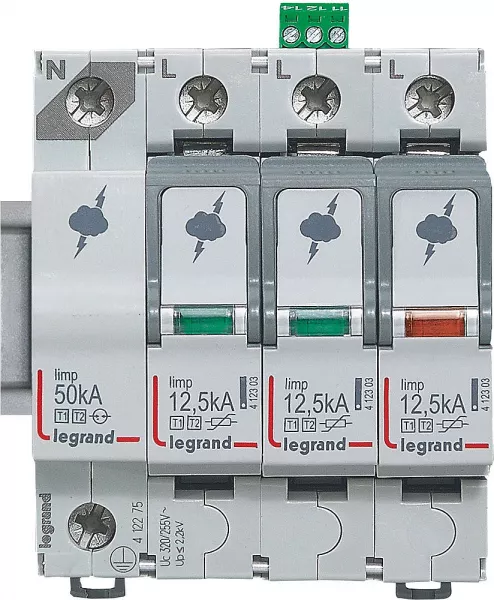 legrand-parafoudre - protection tableau principal - t1+t2 - iimp 12,5 ka/p�le - 3p+n (412275)