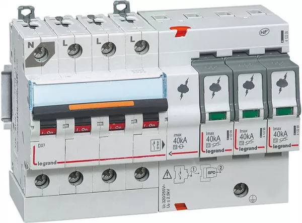 legrand-parafoudre basse tension t2, prot�g� imax 40 ka/p�le 3p+n icc ? 4,5ka -8 modules (412205)