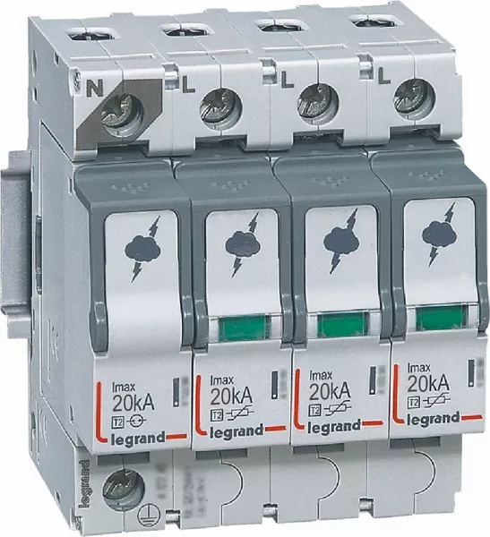 legrand-parafoudre basse tension typet2 imax 20ka/p�le - 3p+n 320v~ - 4 modules (412225)
