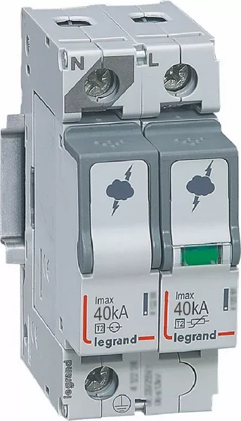 legrand-parafoudre basse tension typet2 imax 40ka/p�le - 1p+n 320v~ - 2 modules (412244)