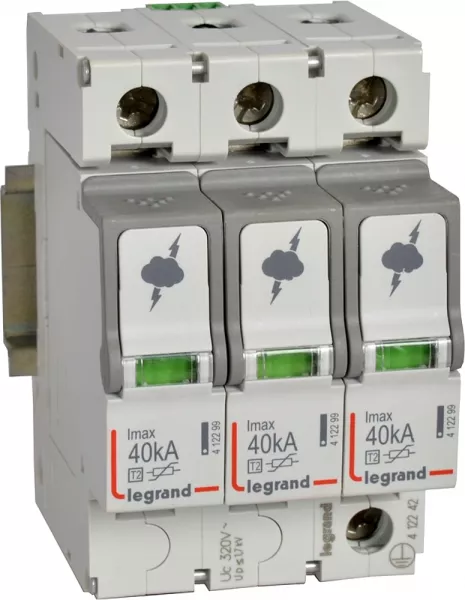 legrand-parafoudre basse tension typet2 imax 40ka/p�le - 3p 320v~ - 3 modules (412242)