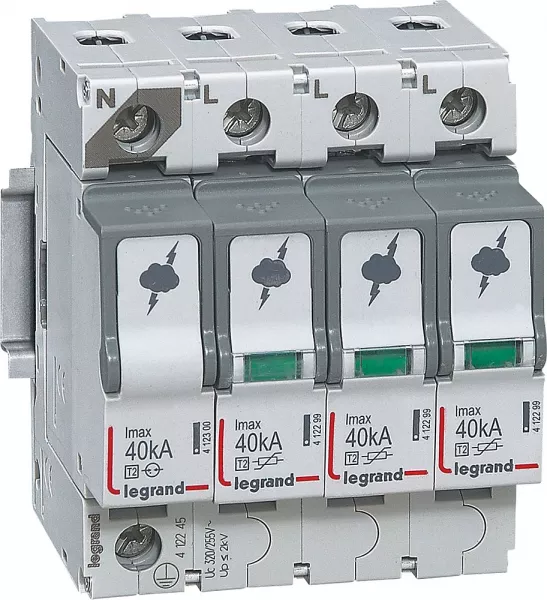 legrand-parafoudre basse tension typet2 imax 40ka/p�le - 3p+n 320v~ - 4 modules (412245)