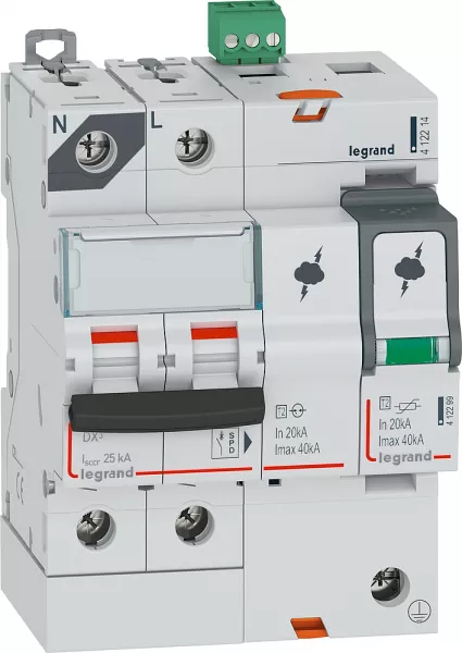 legrand-parafoudre protection de court-cicuit typet2 imax 40ka - 1p+n 320v~ - 4 mod (412214)
